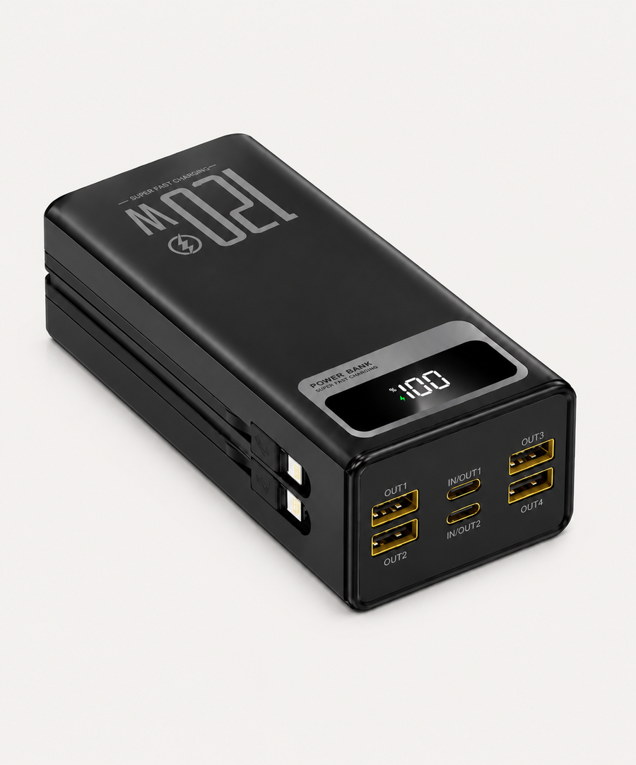 Powerbank 40.000 mAh - 22.5W USB-C Snellader - Zaklamp - Zwart