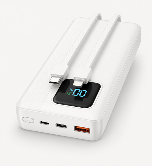 Powerbank 25.000 mAh - 22.5W USB-C Snellader - Display - Wit
