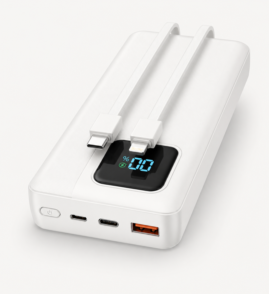 Powerbank 25.000 mAh - 22.5W USB-C Snellader - Display - Wit
