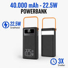 Powerbank 40.000 mAh - 22.5W USB-C Snellader - Zaklamp - Zwart