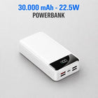 Powerbank 30.000 mAh - 22.5W USB-C Snellader - Zaklamp - Wit